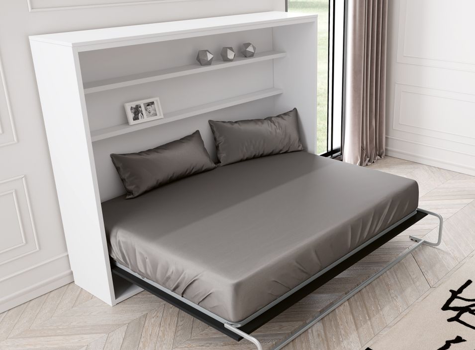 Lit escamotable horizontal 80x190cm - P45cm - étagères intérieures Optima - Photo n°2