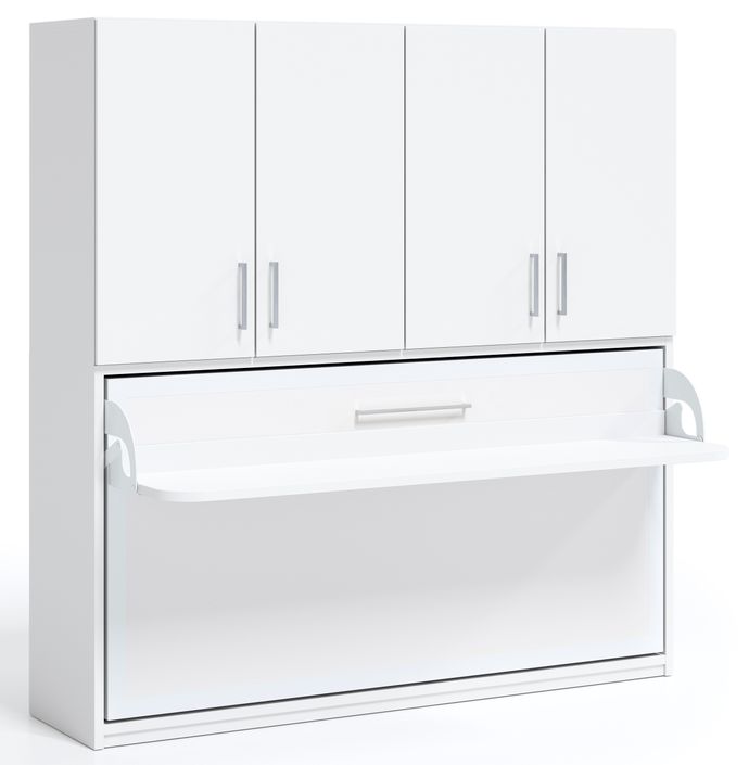 Lit escamotable horizontal 90x180 avec bureau et armoire 4 portes Spako Haut de gamme - Photo n°5