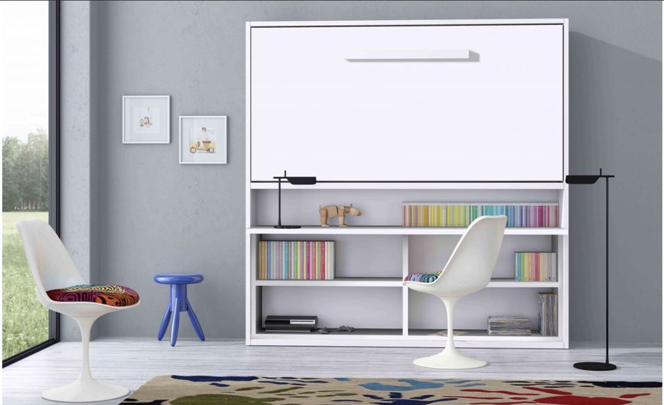 Lit escamotable horizontal 90x180 cm avec rangement et bureau Laura - Photo n°7