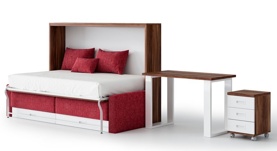 Lit escamotable horizontal avec tiroirs et canapé Berka 140x190 Haute de gamme - Photo n°2