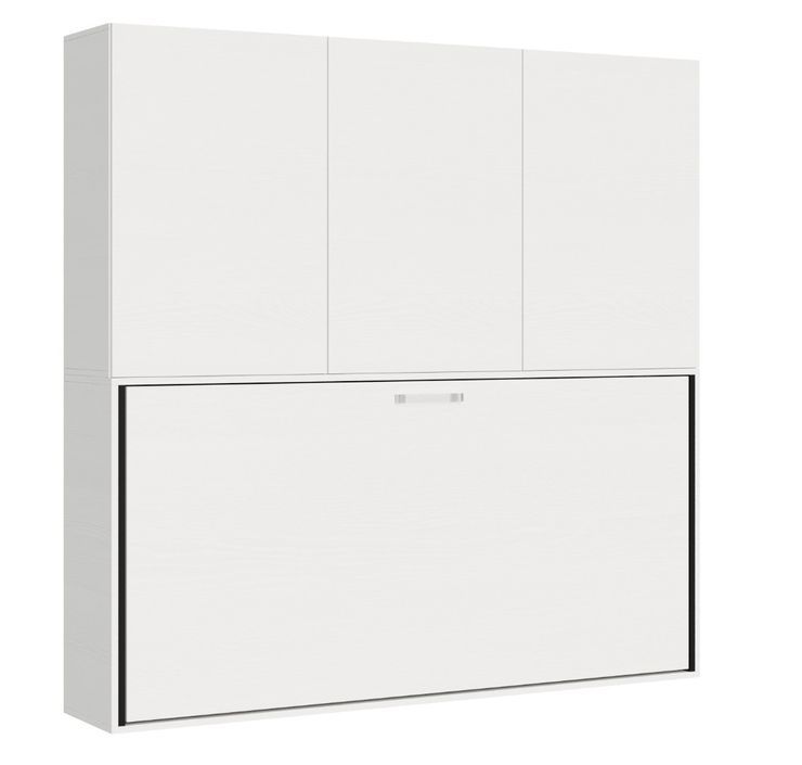 Lit escamotable horizontal blanc Bounto 85x185 cm avec rangement et bibliothèque composition D - Photo n°2