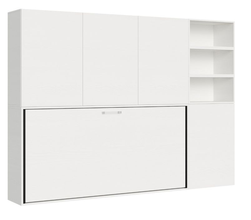 Lit escamotable horizontal blanc Bounto 85x185 cm avec rangement et bibliothèque composition F - Photo n°2