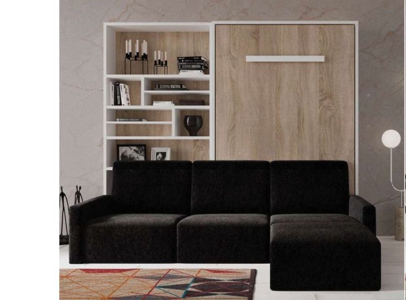 Lit escamotable vertical avec bibliothèque et canapé d'angle Markal 140x190 - Photo n°5