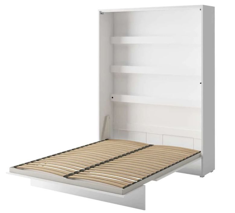 Lit escamotable vertical blanc avec étagères et canapé tissu Noby - Photo n°8