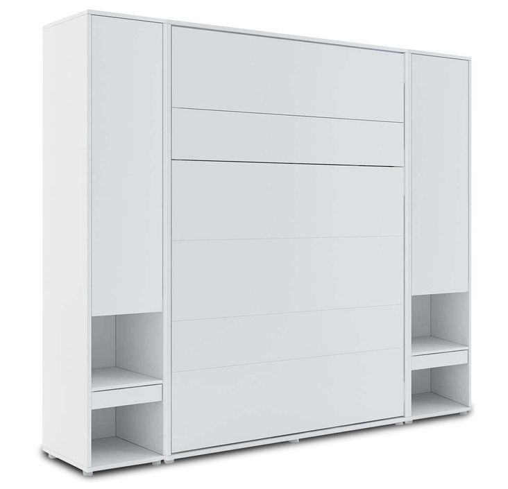 Lit escamotable vertical blanc mat avec 2 armoires de rangement Noby - Photo n°15