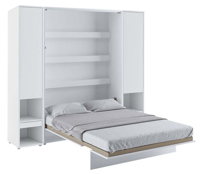 Lit escamotable vertical blanc mat avec 2 armoires de rangement Noby - Photo n°3