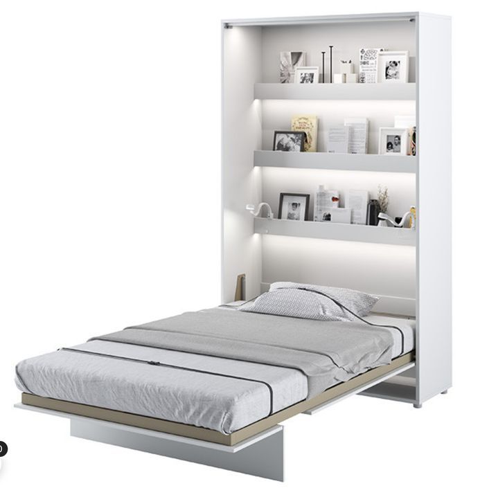Lit escamotable vertical blanc mat avec 2 armoires de rangement Noby - Photo n°12
