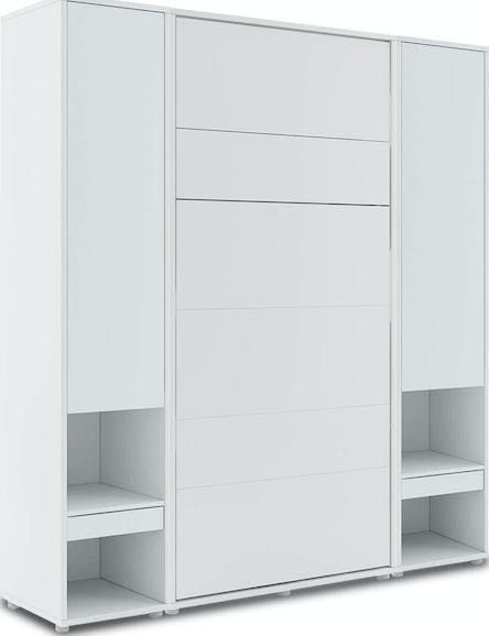 Lit escamotable vertical blanc mat avec 2 armoires de rangement Noby - Photo n°1
