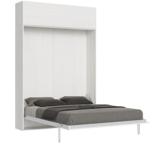 Lit escamotable 120x190 cm avec 1 meuble haut bois blanc kanto - Photo n°1