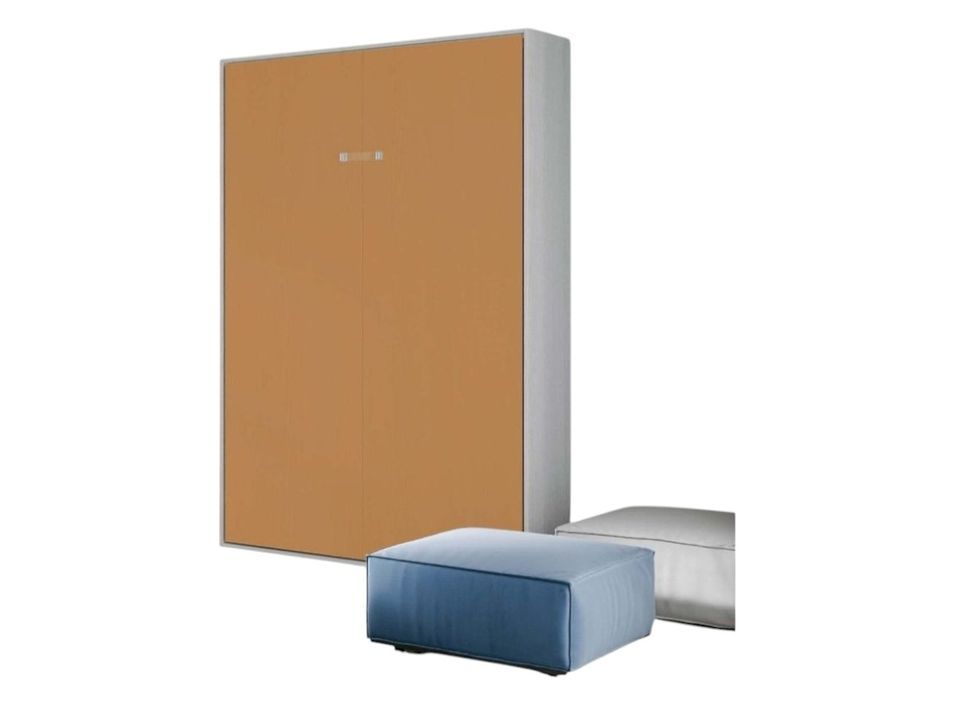 Lit escamotable vertical frêne blanc et porte orange kanto 140x190 cm - Photo n°1