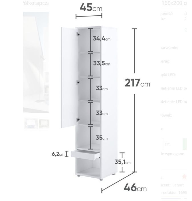 Lit escamotable vertical gris mat avec 2 armoires de rangement Noby - Photo n°9