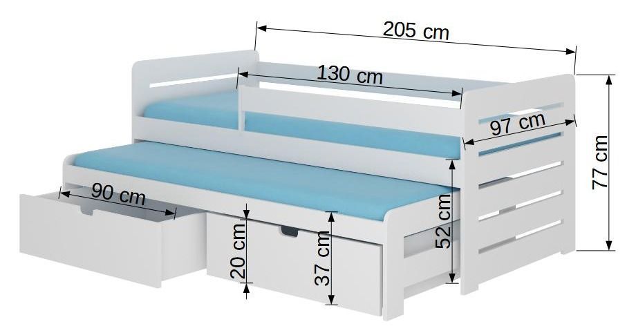 Lit gigogne bois oak 2 couchages 90x200 cm avec 2 coffres de rangement Solale - Photo n°5