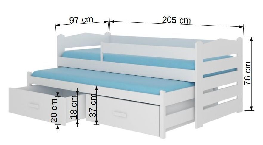 Lit gigogne bois pin naturel et blanc 2 couchages 90x200 cm avec 2 coffres de rangement Kuska - Photo n°5