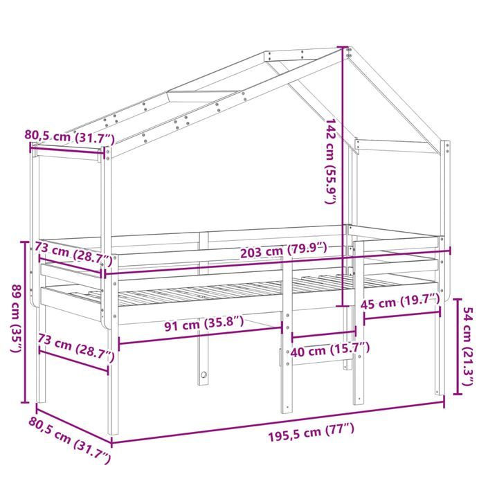 Lit haut avec toit 75x190 cm bois de pin massif - Photo n°12