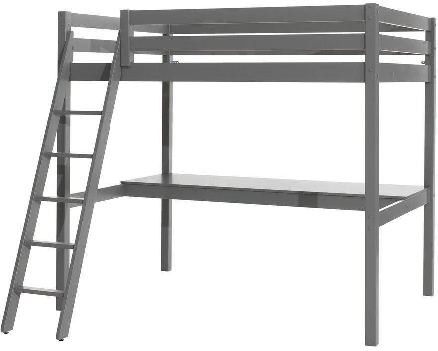 Lit mezzanine 140x200 cm avec bureau pin massif gris Pino - Photo n°1