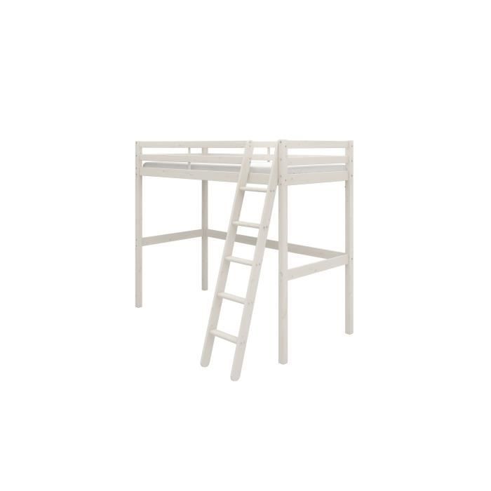 Lit mezzanine enfant - 90 x 190 cm - Pin massif blanchi - Sommier inclus - ERIKA - Photo n°1