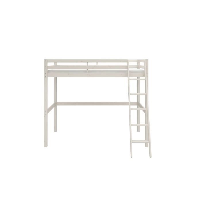 Lit mezzanine enfant - 90 x 190 cm - Pin massif blanchi - Sommier inclus - ERIKA - Photo n°3