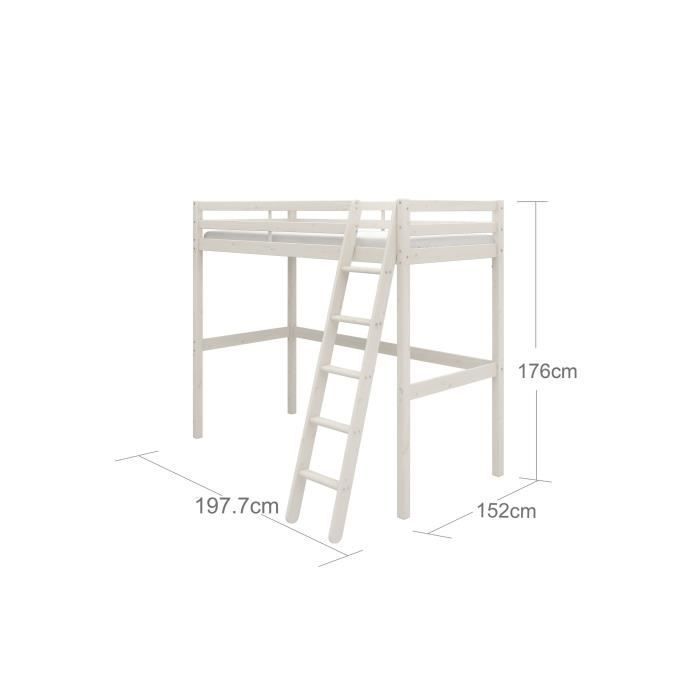 Lit mezzanine enfant - 90 x 190 cm - Pin massif blanchi - Sommier inclus - ERIKA - Photo n°4