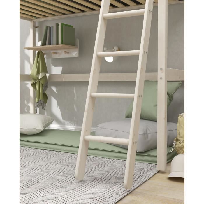 Lit mezzanine enfant - 90 x 190 cm - Pin massif blanchi - Sommier inclus - ERIKA - Photo n°6