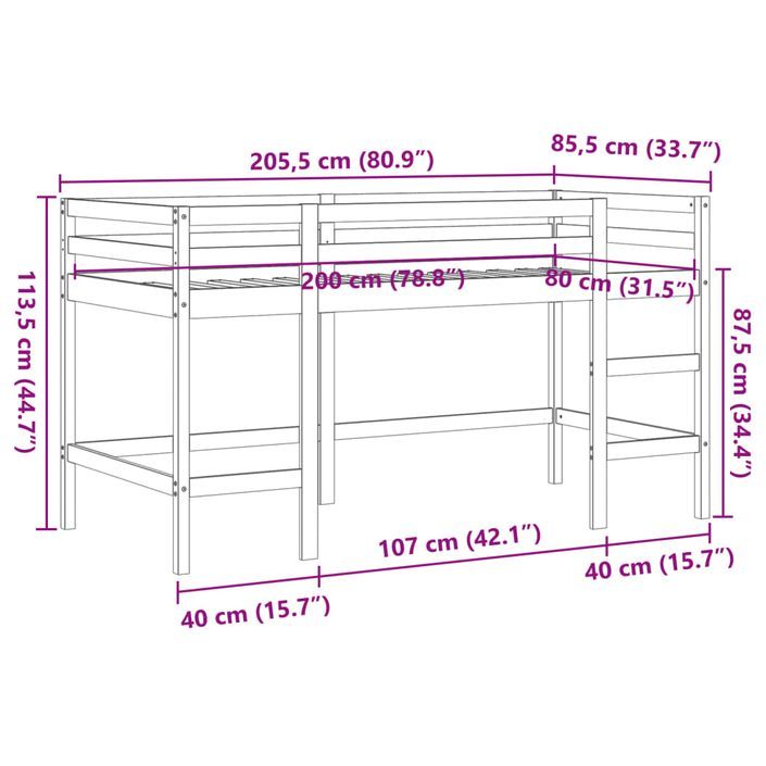 Lit mezzanine enfants avec échelle 80x200 cm bois pin massif - Photo n°9