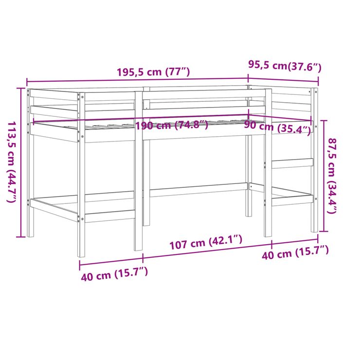 Lit mezzanine enfants avec échelle 90x190 cm bois de pin massif - Photo n°9