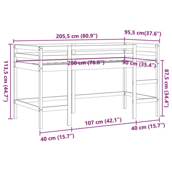 Lit mezzanine enfants avec échelle 90x200 cm bois de pin massif - Photo n°9