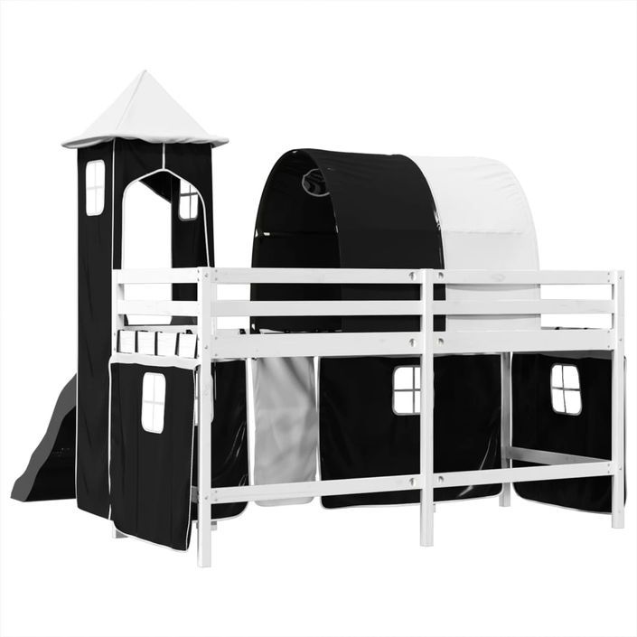 Lit mezzanine enfants avec tour blanc/noir 80x200cm pin massif - Photo n°10