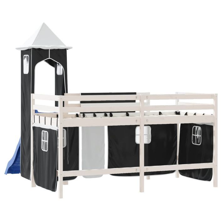 Lit mezzanine enfants avec tour blanc/noir 90x190 cm pin massif - Photo n°7