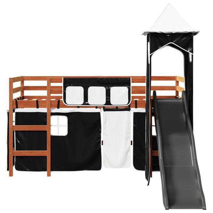 Lit mezzanine enfants avec tour blanc/noir 90x190 cm pin massif - Photo n°6