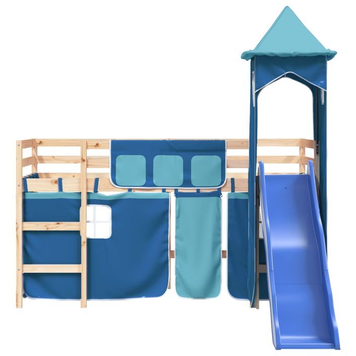 Lit mezzanine enfants avec tour bleu 80x200cm bois pin massif - Photo n°5