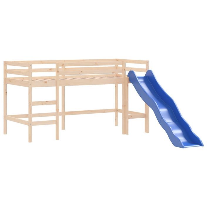 Lit mezzanine enfants avec tour bleu 80x200cm bois pin massif - Photo n°10