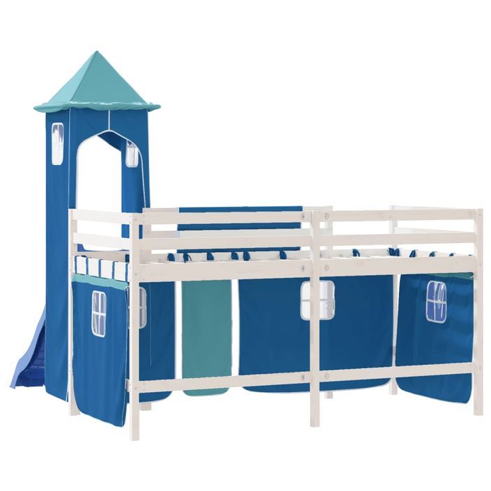 Lit mezzanine enfants avec tour bleu 80x200cm bois pin massif - Photo n°7