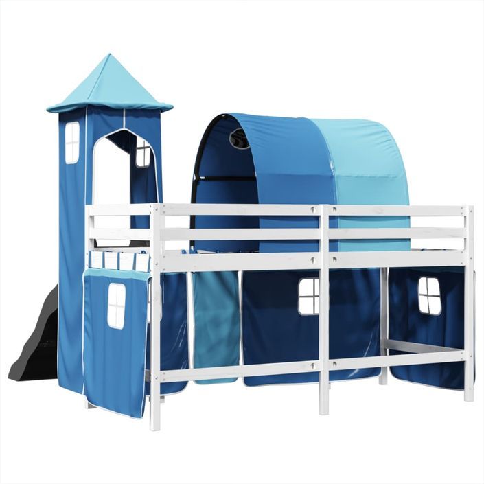 Lit mezzanine enfants avec tour bleu 90x200 cm bois pin massif - Photo n°10