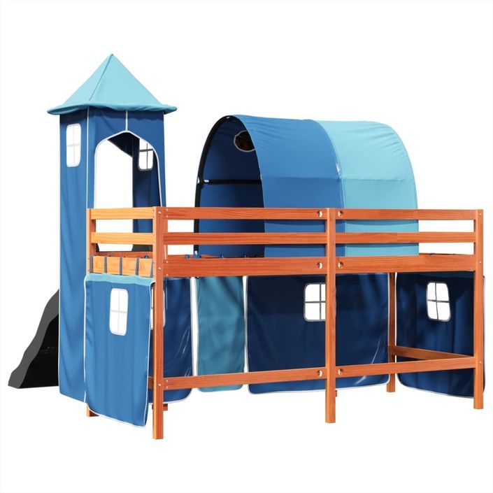 Lit mezzanine enfants avec tour bleu 90x200 cm bois pin massif - Photo n°10