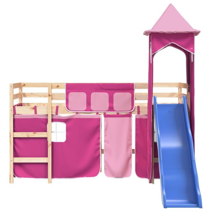 Lit mezzanine enfants avec tour rose 80x200cm bois pin massif - Photo n°5