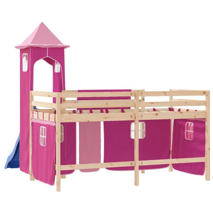 Lit mezzanine enfants avec tour rose 80x200cm bois pin massif - Photo n°7