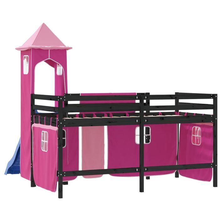 Lit mezzanine enfants avec tour rose 80x200cm bois pin massif - Photo n°7