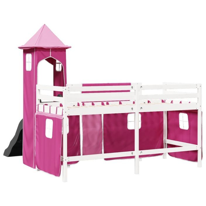 Lit mezzanine enfants avec tour rose 80x200cm bois pin massif - Photo n°10