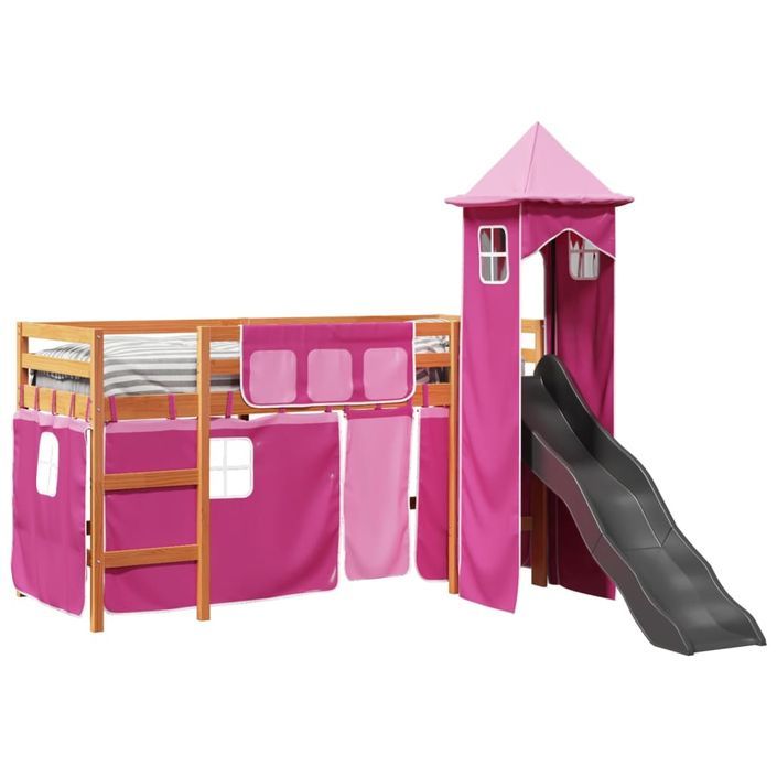 Lit mezzanine enfants avec tour rose 80x200cm bois pin massif - Photo n°4