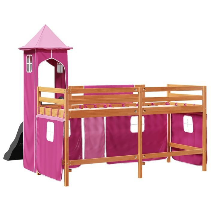 Lit mezzanine enfants avec tour rose 80x200cm bois pin massif - Photo n°10