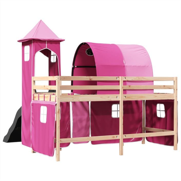 Lit mezzanine enfants avec tour rose 80x200cm bois pin massif - Photo n°10