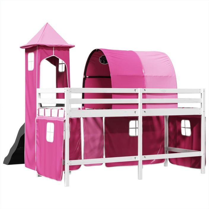 Lit mezzanine enfants avec tour rose 80x200cm bois pin massif - Photo n°10