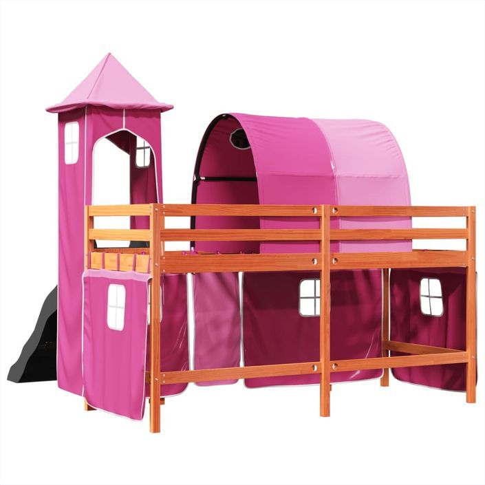 Lit mezzanine enfants avec tour rose 80x200cm bois pin massif - Photo n°10