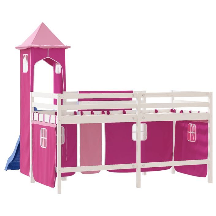 Lit mezzanine enfants avec tour rose 90x190 cm bois pin massif - Photo n°7