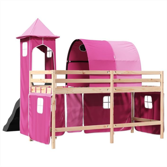 Lit mezzanine enfants avec tour rose 90x190 cm bois pin massif - Photo n°10