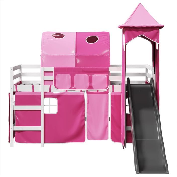 Lit mezzanine enfants avec tour rose 90x200 cm bois pin massif - Photo n°6