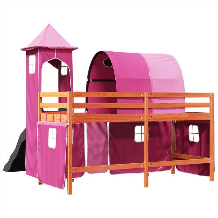 Lit mezzanine enfants avec tour rose 90x200 cm bois pin massif - Photo n°10