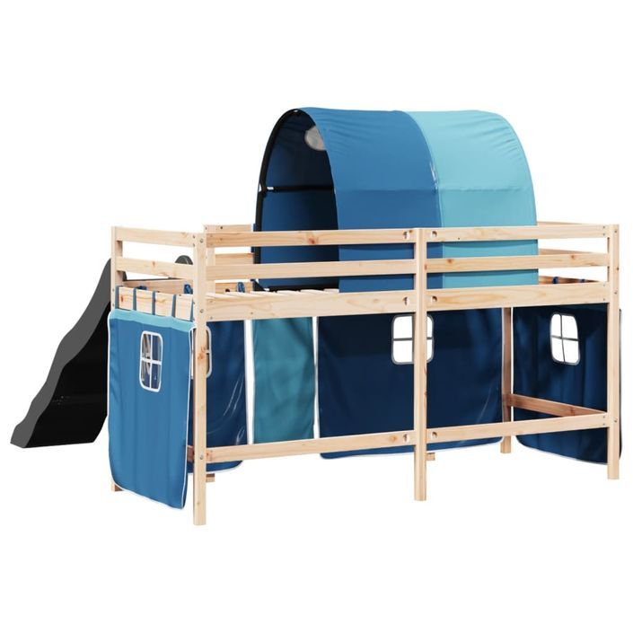 Lit mezzanine enfants avec tunnel bleu 80x200cm bois pin massif - Photo n°10