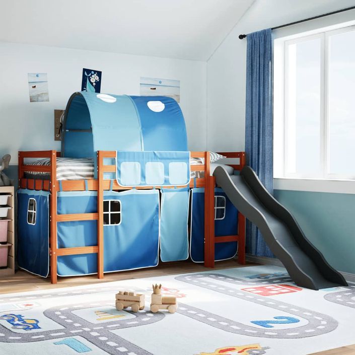 Lit mezzanine enfants avec tunnel bleu 80x200cm bois pin massif - Photo n°1