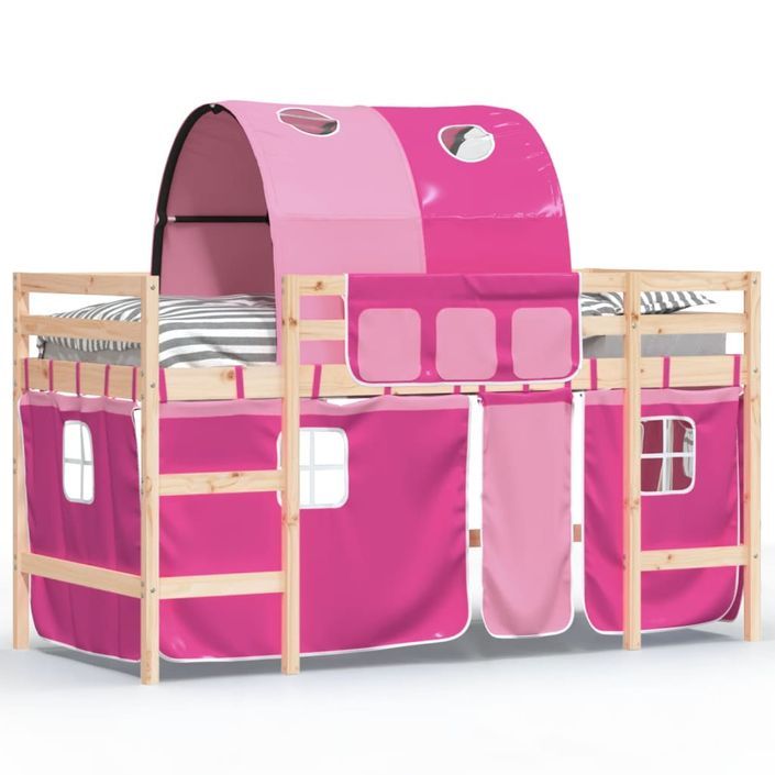 Lit mezzanine enfants avec tunnel rose 80x200cm bois pin massif - Photo n°1